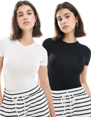 Miss Selfridge - 2er-Pack kurzärmlige Bodys-Bunt