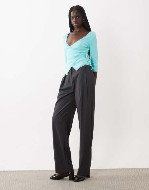 Miss Selfridge 3/4 sleeve wrap top in teal, 2 of 4