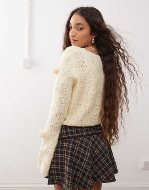 Miss Selfridge 3d floral cropped cardigan in buttermilk