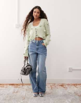 Shop Miss Selfridge 3d Floral Cropped Cardigan In Green