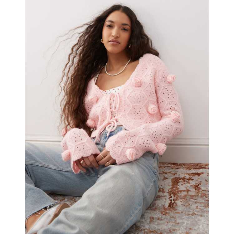 Miss Selfridge 3d floral cropped cardigan in pink | ASOS