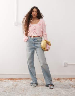 Miss Selfridge 3d Floral Cropped Cardigan In Pink