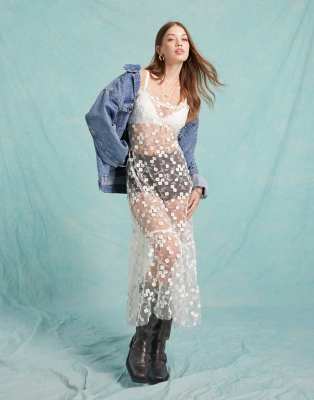 Miss Selfridge 3d Floral Dress In Ivory-white