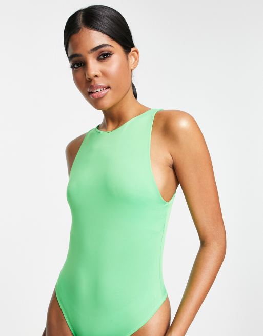 Miss Selfridge 90's neck bodysuit in green