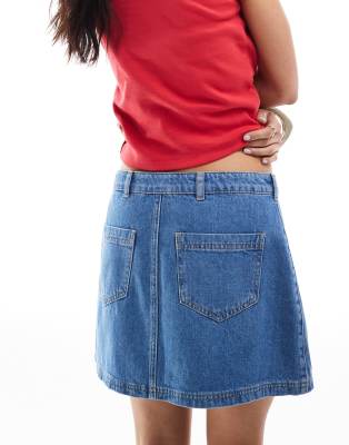 Miss Selfridge A-line Denim Mini Skirt In Blue