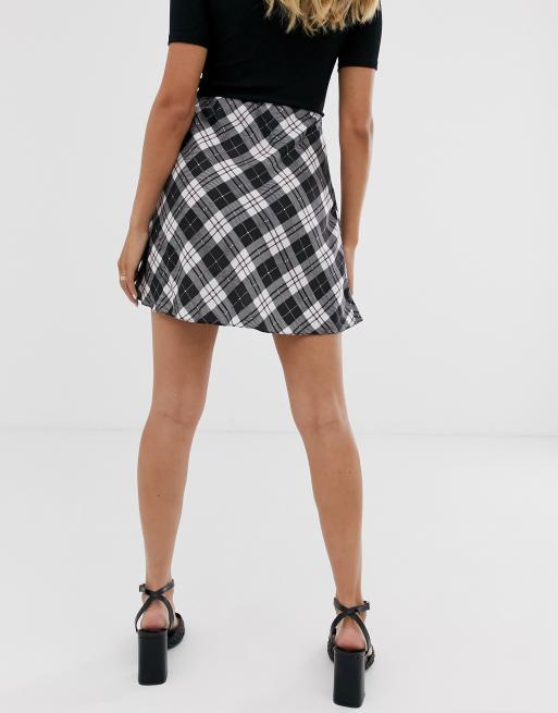 Miss selfridge bias cut shop mini skirt in check