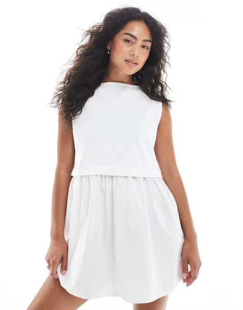 Miss Selfridge - Aangerimpelde jurk van katoenen popeline in wit - view 1