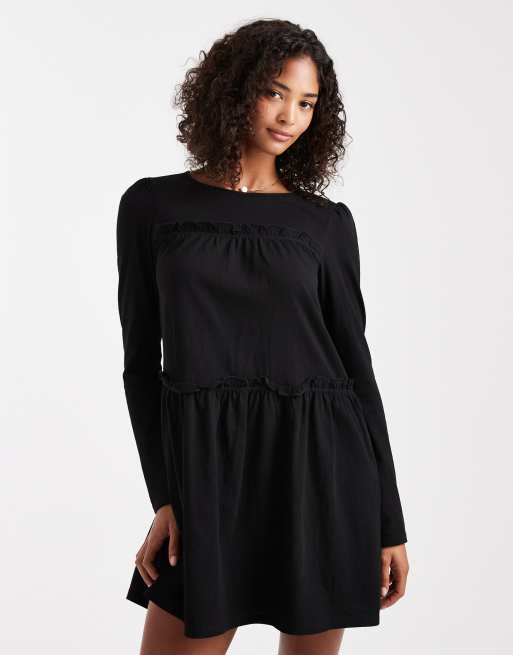Miss Selfridge - Aangerimpelde mini jurk met ruches in zwart, 2 van 4