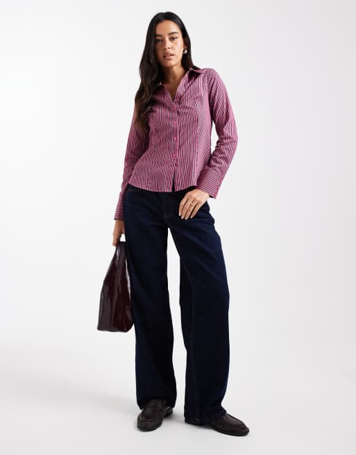 Miss Selfridge - Aansluitend gestreept poplin overhemd in roze, 2 van 4