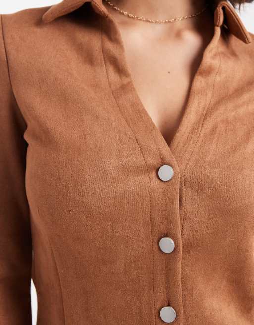 Miss Selfridge - Aansluitend overhemd van suedette, 3 van 4
