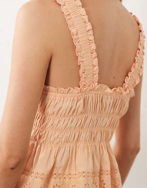 Miss Selfridge - Abrikosfarvet camisol med smocksyninger, 2 af 4