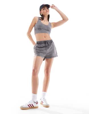 acid wash sweat shorts in gray - part of a set