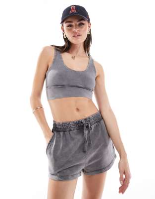 Miss Selfridge acid washed bralette co-ord in grey-No colour