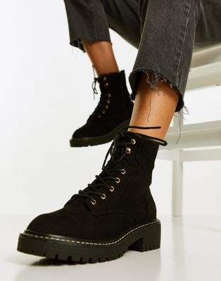 Chaussures Miss Selfridge - Adi - Bottines à lacets en micro - Noir