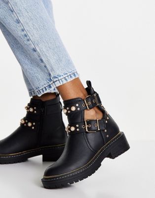 Miss Selfridge adonis black embellished buckle boot