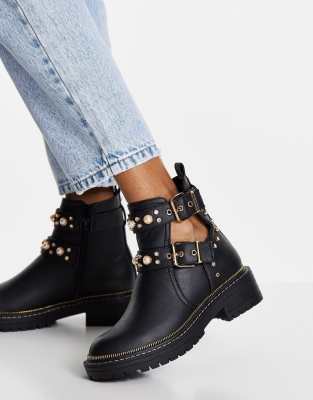 Miss Selfridge adonis black embellished buckle boots