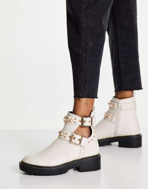 Miss Selfridge Adonis white embellished buckle boots 