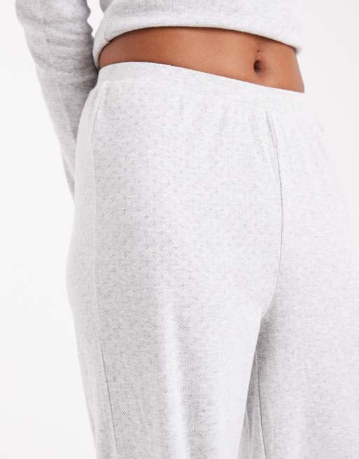 Miss Selfridge - Ajourgebreide broek met wijde pijpen in lichtgrijs, 3 van 5