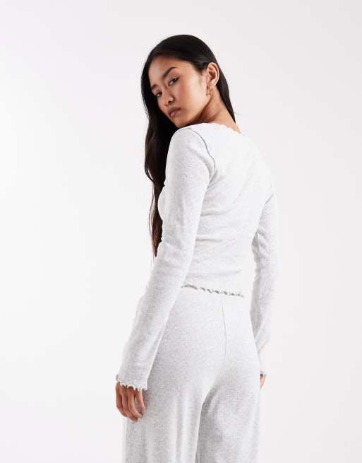 Miss Selfridge - Ajourgebreide top met vierkante hals in lichtgrijs, 2 van 4