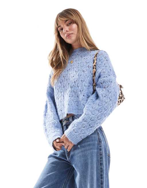 Miss Selfridge - Ajourgebreide trui in zachtblauw