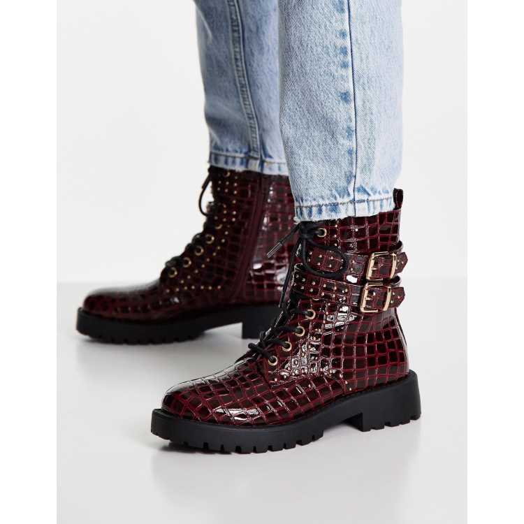 Miss Selfridge Aliyah Bottines vernies Bordeaux croco ASOS