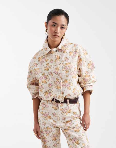 Miss Selfridge all over floral denim jacket co ord