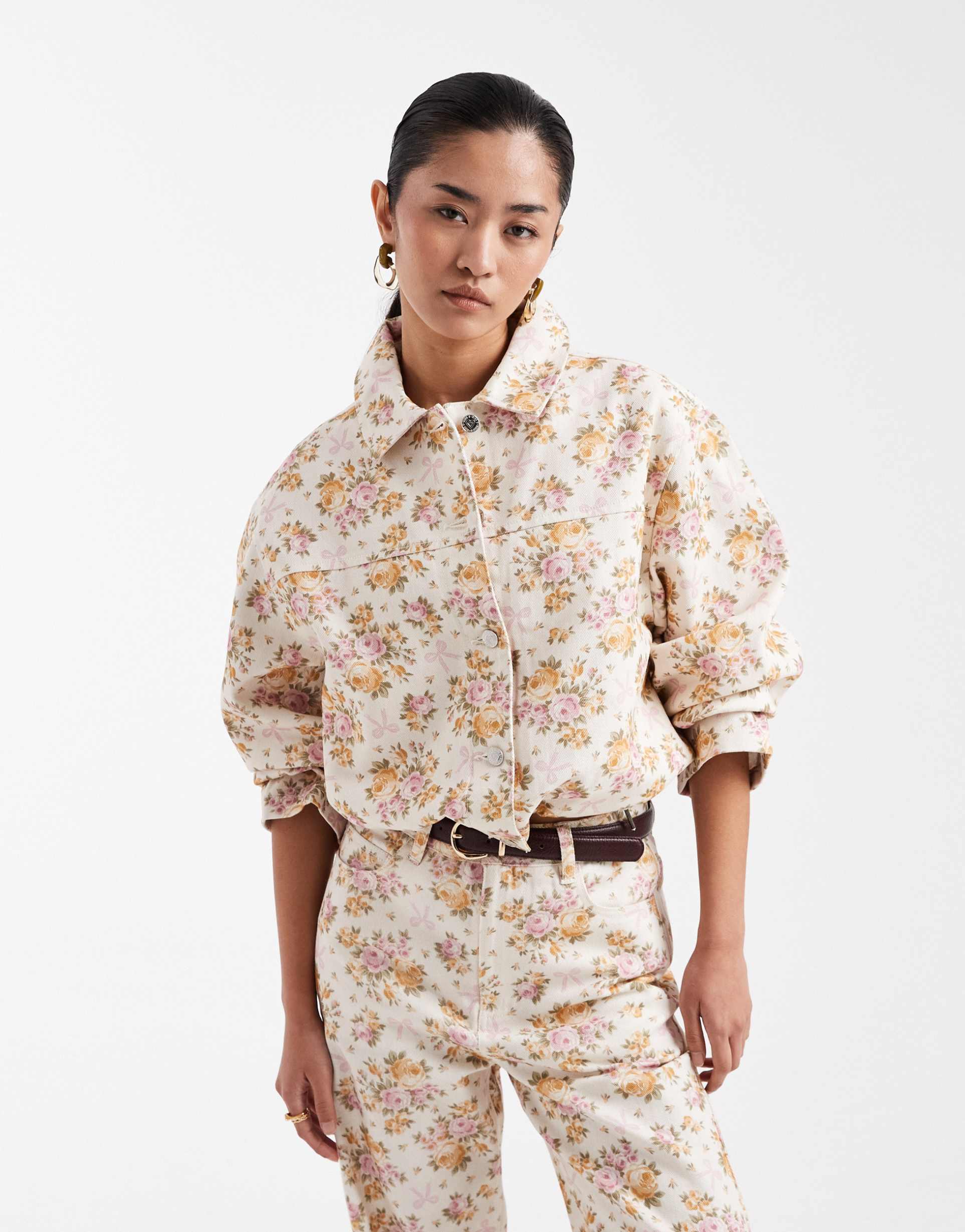 miss selfridge all over floral denim jacket - part of a set