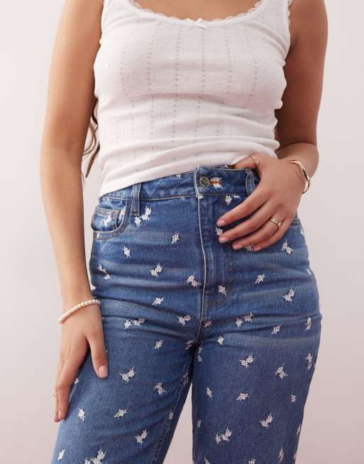 Miss Selfridge all over summer floral embroidered jeans in blue wash , 2 of 5
