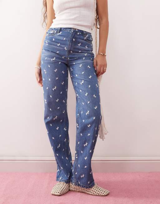 Miss Selfridge all over summer floral embroidered jeans in blue wash , 3 of 5
