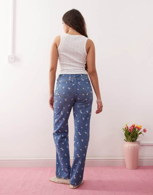 Miss Selfridge all over summer floral embroidered jeans in blue wash , 5 of 5