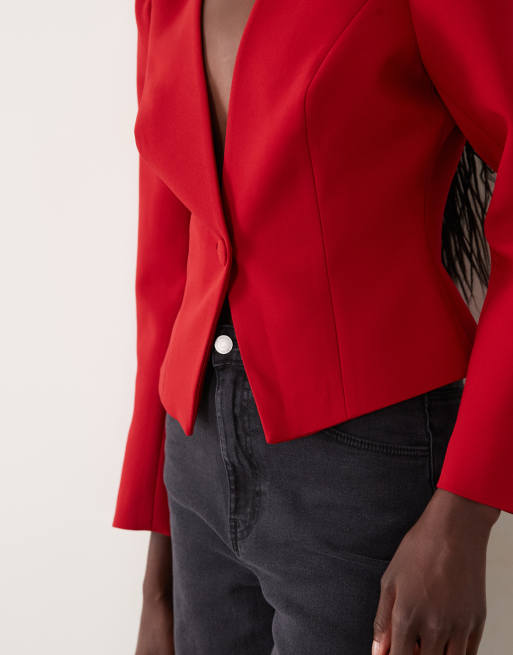 Miss Selfridge americana ceñida lisa en rojo cereza, 3 de 4
