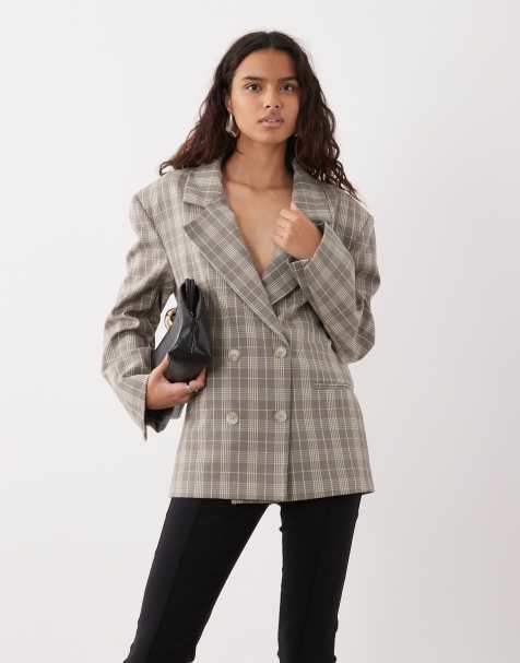 Miss Selfridge - americana de doble botonadura con hombros marcados y estampado a cuadros tbc - view 1