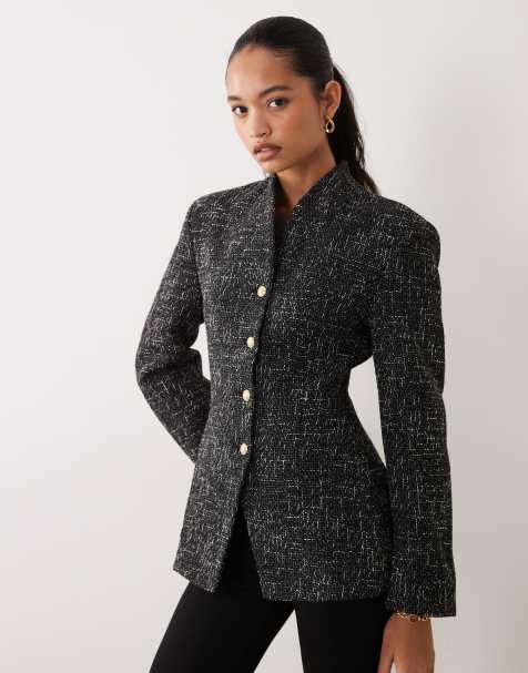 Miss Selfridge - americana sin cuello negra de bouclé - view 1