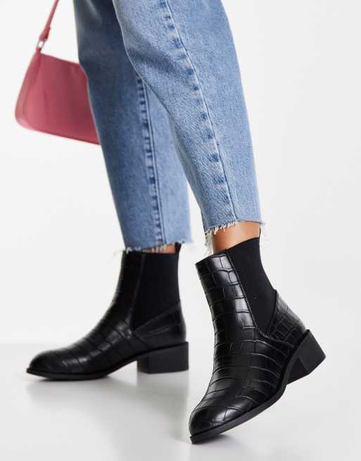 Miss Selfridge Angel black croc ankle boots