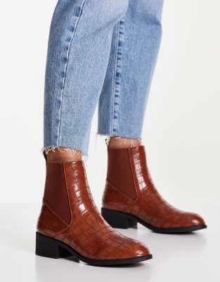 Miss Selfridge angel tan croc ankle boot-Brown