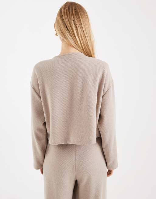 Miss Selfridge – Angeraute Strickjacke in Hellbeige mit Bindedetail, Kombiteil, 2 von 4