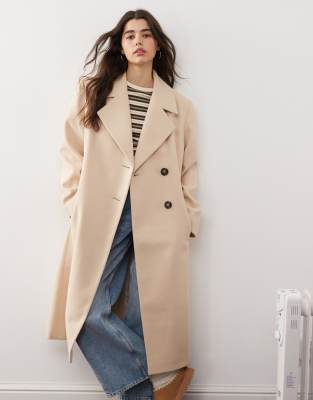 Miss Selfridge - Angerauter Maxi-Mantel in Hellbeige mit Oversize-Schnitt-Neutral