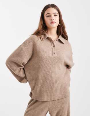 Miss Selfridge - Angerauter Pullover in Kamelbraun mit Kragen, Kombiteil-Neutral