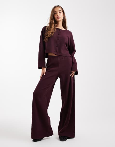 Miss Selfridge – Angerautes, geripptes Set in Pflaume - view 1