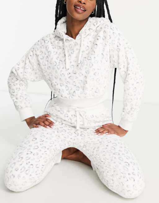 Miss Selfridge animal fleece hoodie and sweatpants lounge set