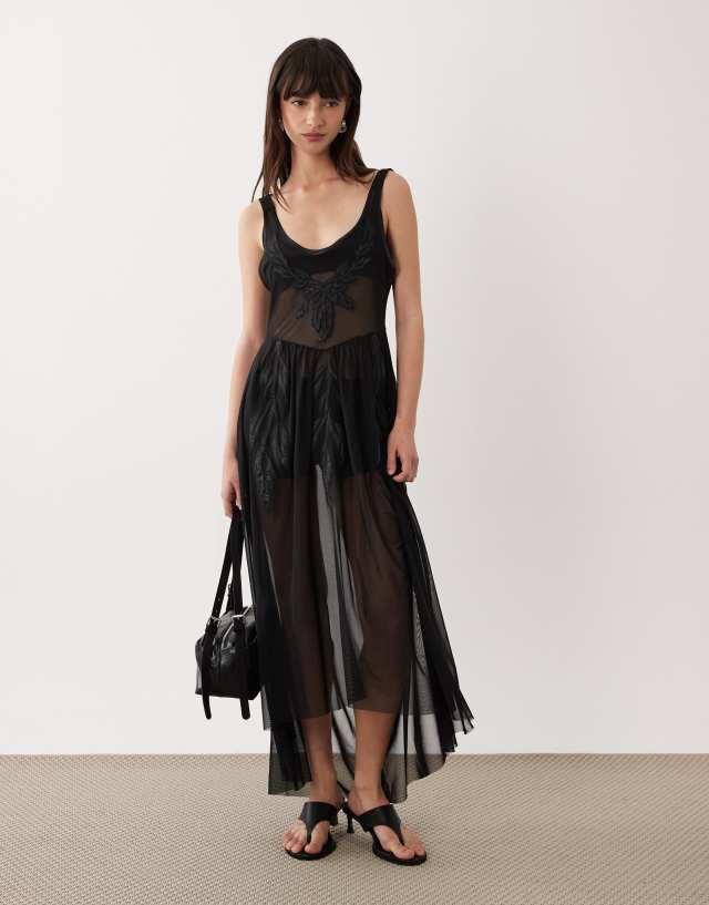 Miss Selfridge - Applique Mesh Maxi Dress - Women - Polyester/Spandex - XS
