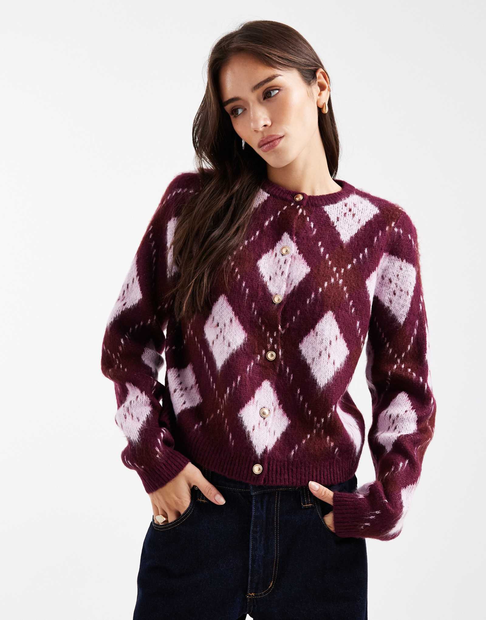 Кардиган мисс Селфридж аргайл сливового цвета