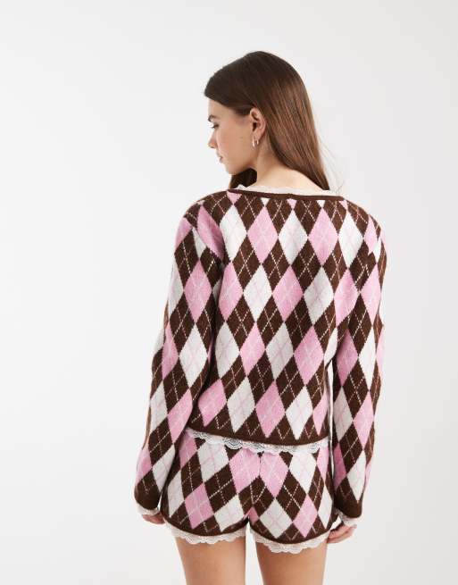 Miss Selfridge argyle cardigan with lace trim - part of a set, 3 of 4