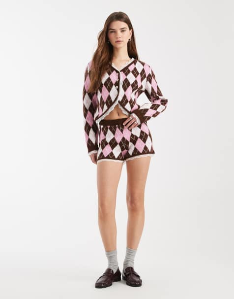 Miss Selfridge argyle knit lace trim co-ord - view 1