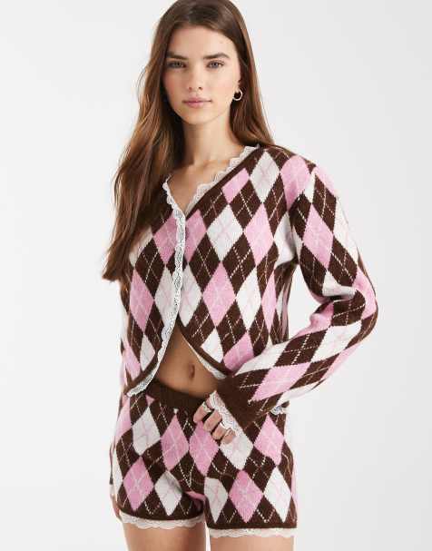 Miss Selfridge - Argyle vest met kanten rand, deel van co-ord set - view 1
