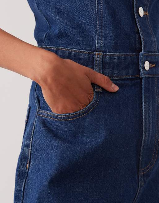 Miss Selfridge – Ärmelloser Jeans-Playsuit in indigoblauer Waschung mit Ziernaht, 3 von 4