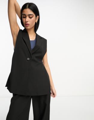 Miss Selfridge - Ärmelloser Oversize-Blazer mit seitlichen Schlitzen, Kombiteil-Black