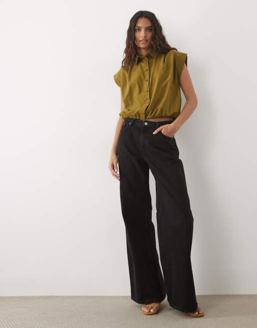 Miss Selfridge ärmlös skjorta med ballongfåll i khaki, 2 av 4