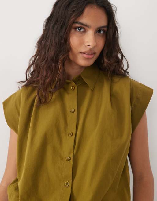 Miss Selfridge ärmlös skjorta med ballongfåll i khaki, 3 av 4