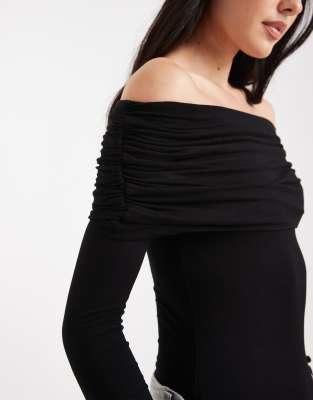 Miss Selfridge Asymmetric Bardot Bodysuit In Black